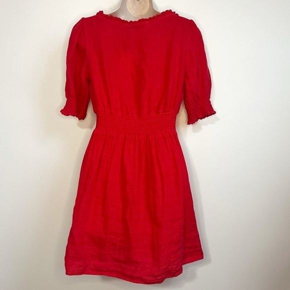 NWT Zara Red Linen Sweetheart Ruffle Mini Dress Button Accent Pullover Medium - Picture 7 of 12